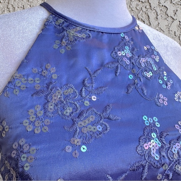 ZUM ZUM By Niki Livas VINTAGE 90s Y2K Satin Sequin Slip Mermaid Dress Blue 5 / 6 - Picture 7 of 12